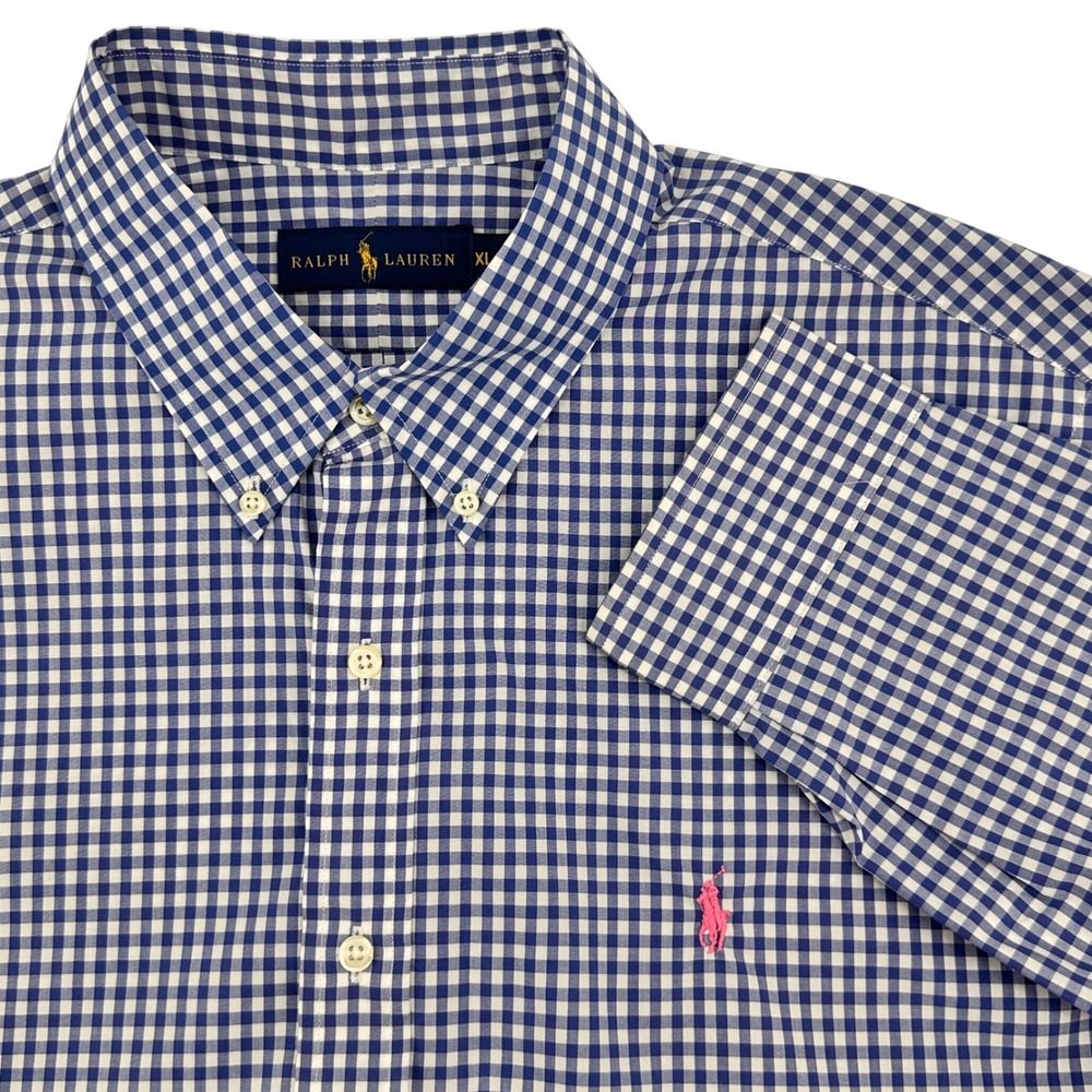 Ralph Lauren Mens XL Blue White‎ Gingham Check Button Down Shirt Classic Fit